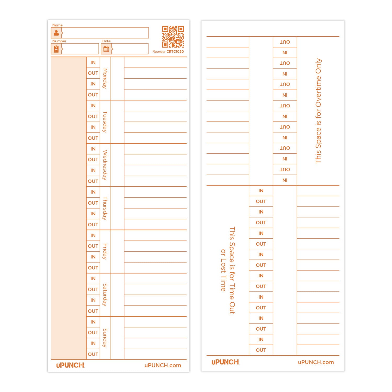 uPunch Time Cards for CR1000 Digital Time Clock & Date Stamp - 50 Pack