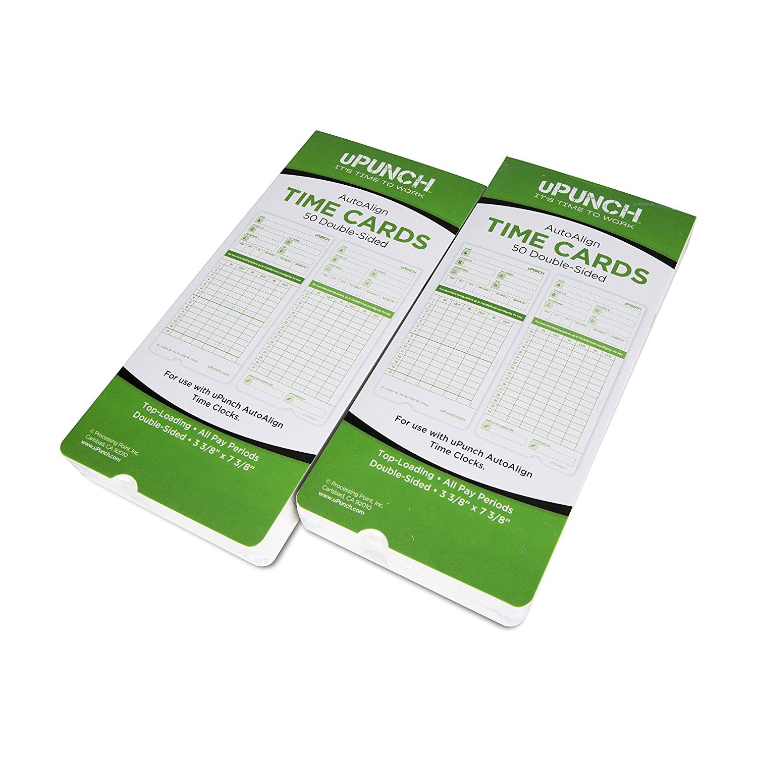 uPunch Time Cards for Green Non-Calculating Auto Align Time Clocks HN3000 - 100 pack