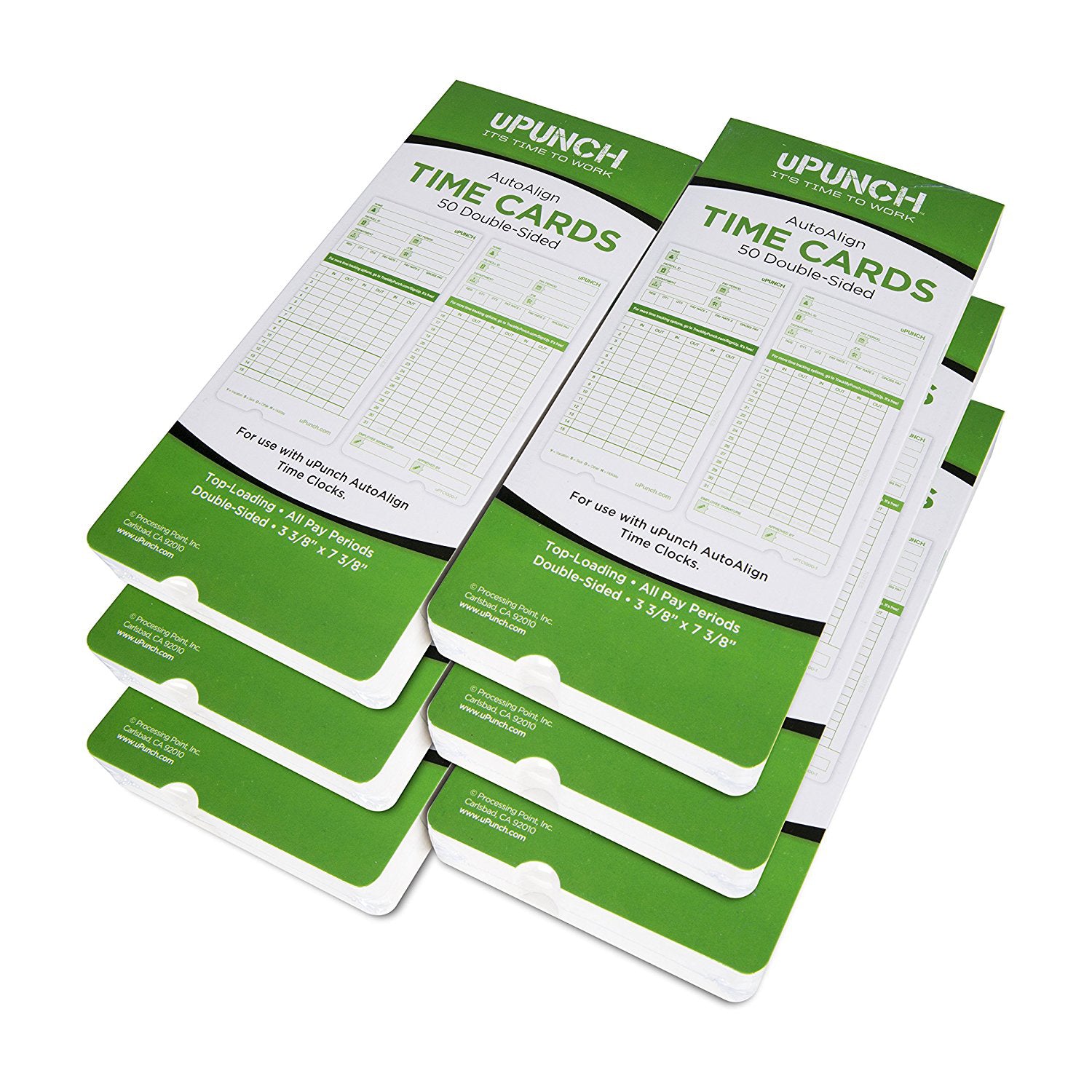 uPunch Time Cards for Green Non-Calculating Auto Align Time Clocks HN3000 - 300 pack