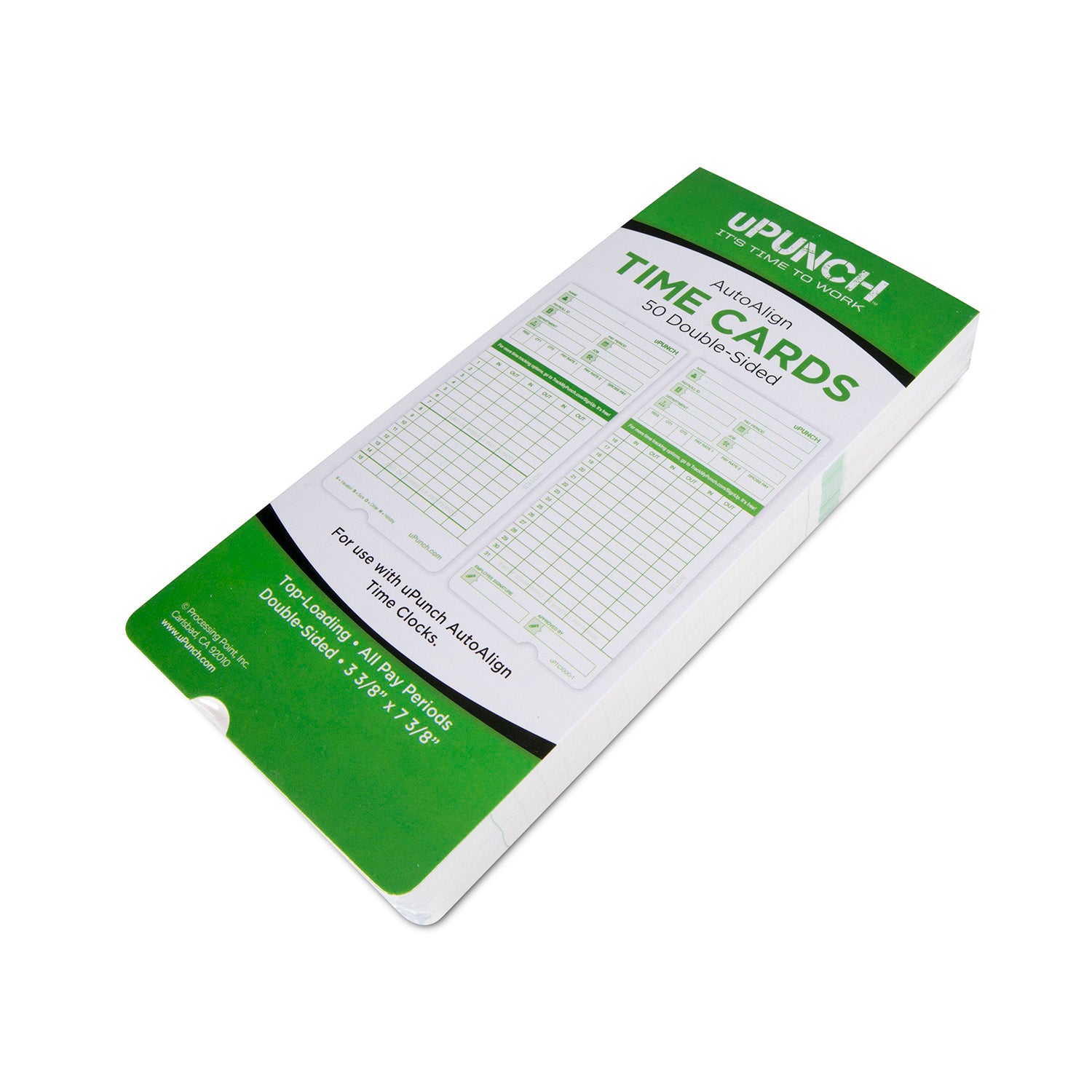 uPunch Time Cards for Green Non-Calculating Auto Align Time Clocks HN3000 - 50 pack