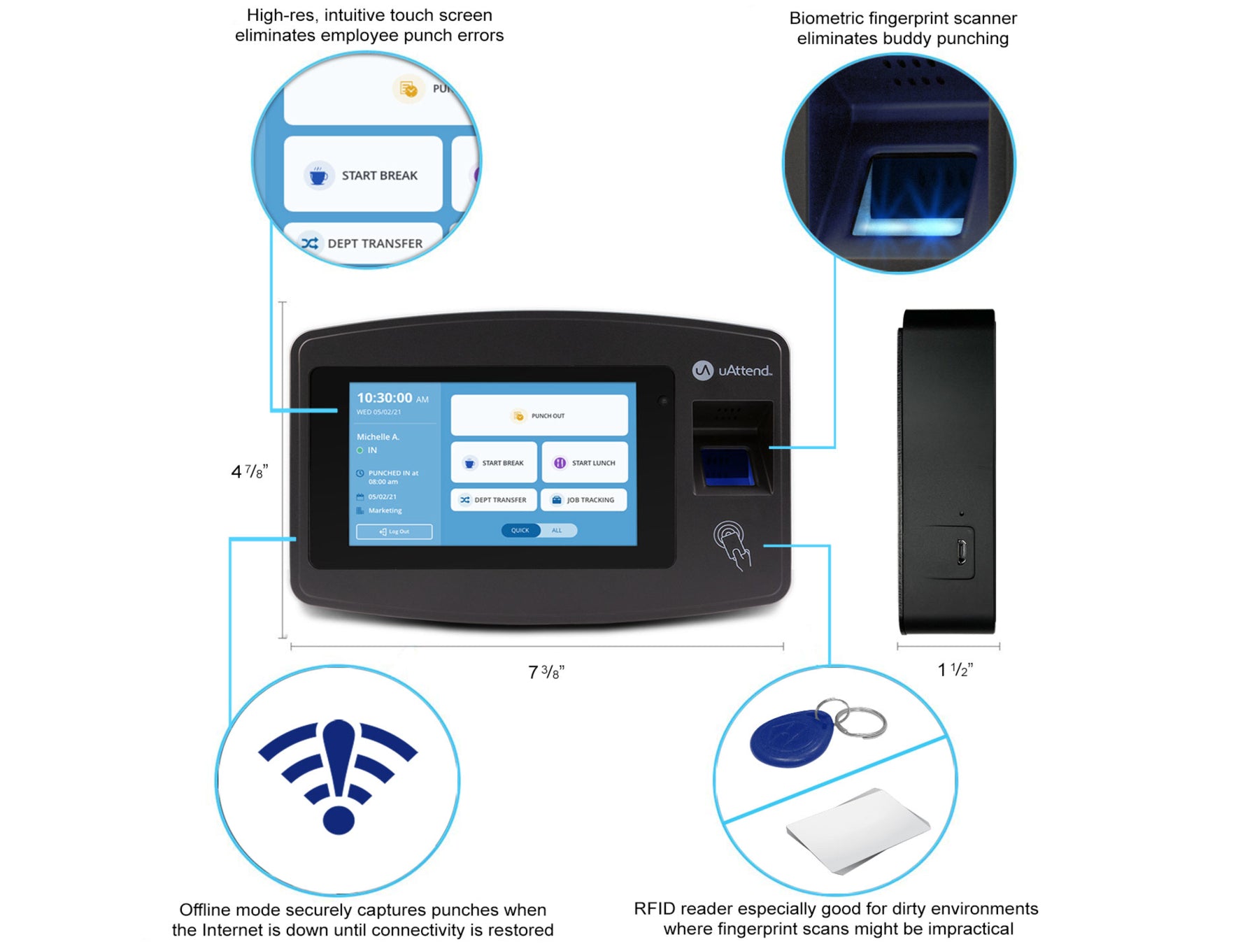 uAttend JR2000 Touch Tablet Fingerprint Time Clock