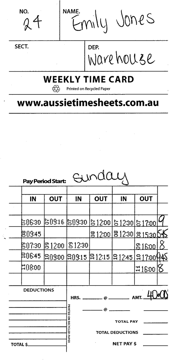Ats Card ATS-Bundy Clock Time Cards - Aussie Time Sheets